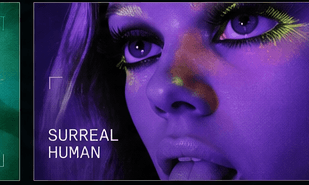 A surreal human portrait in purple light